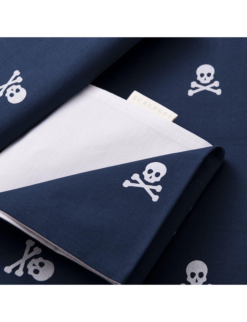 Conjunto Cama 260x240 cm - capa de edredon + 2 fronhas caveiras Azul Marinho