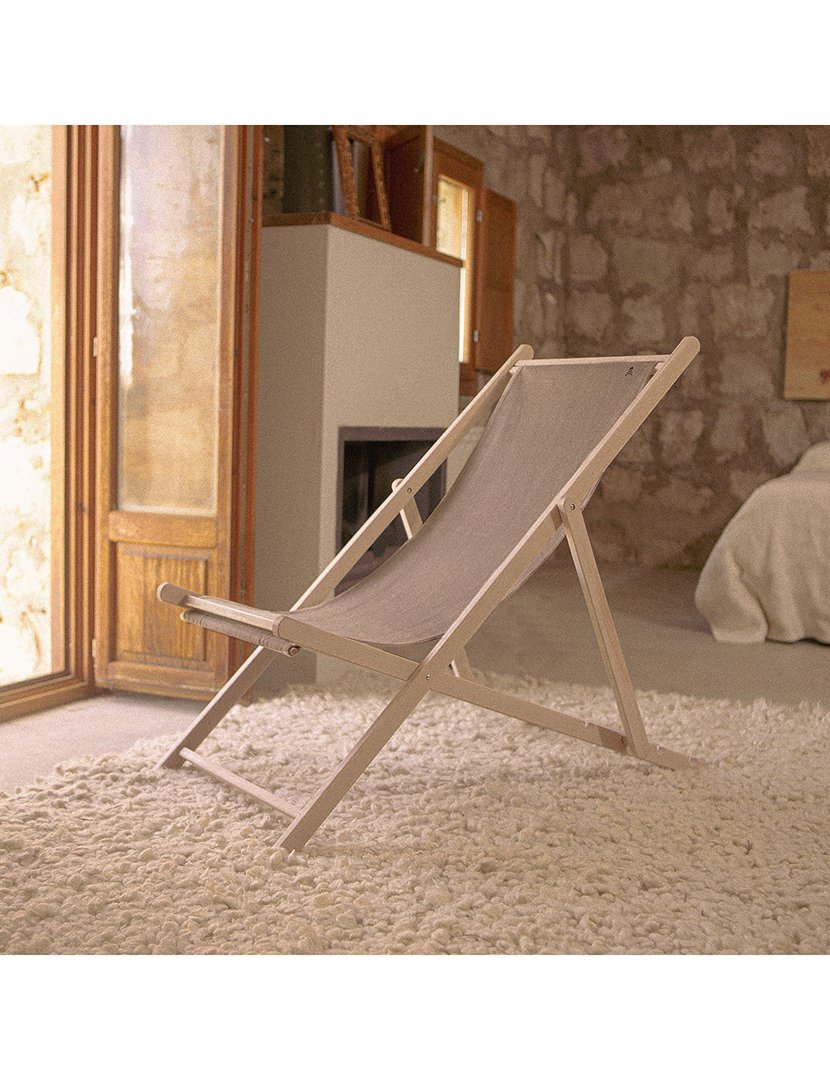 Rede dobrável de madeira de faia sem estrutura de braços sem verniz lona cambistas cor pedra