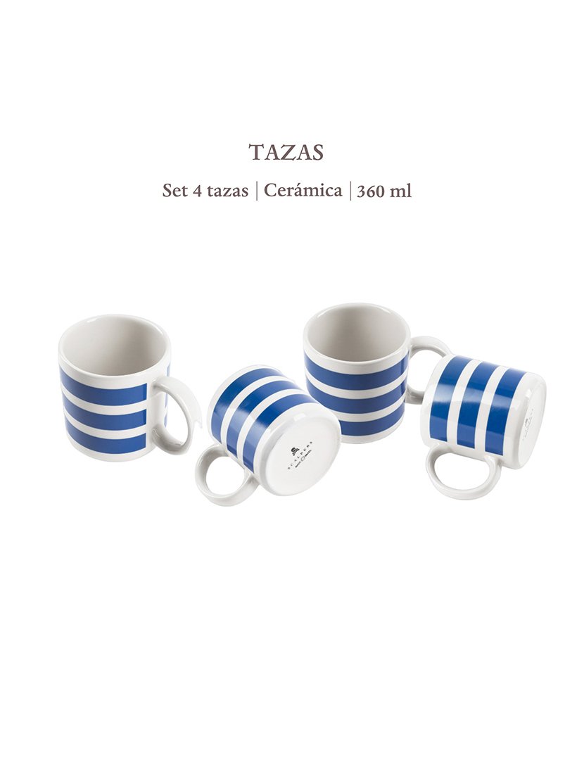Conjunto 4 canecas listradas 36cl azul