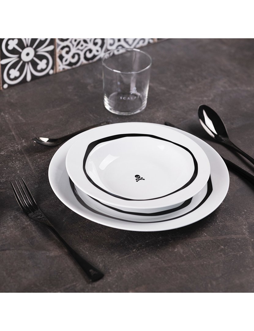 Conjunto Loiça Porcelana 12 peças Preto e Branco 