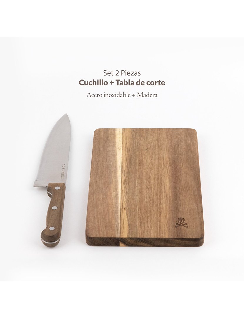 Conjunto de facas + tábua de madeira