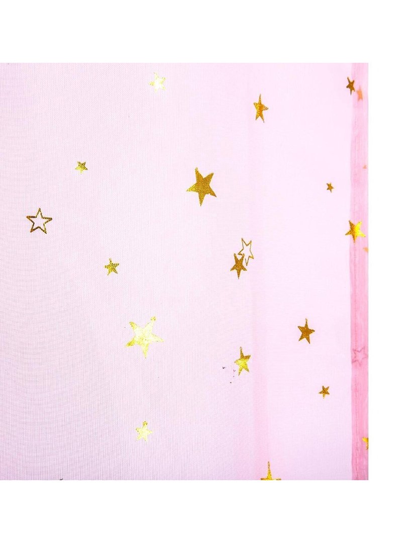 Cortina Estrela Bordada Rosa 140X250Cm