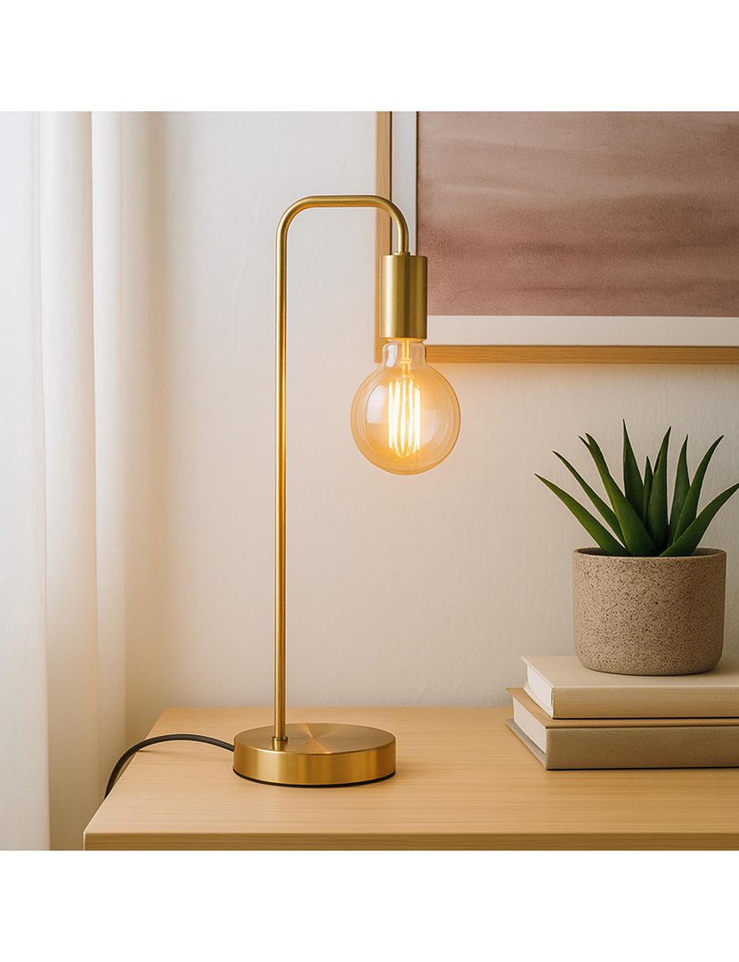 Candeeiro de mesa retrô curvo dourado