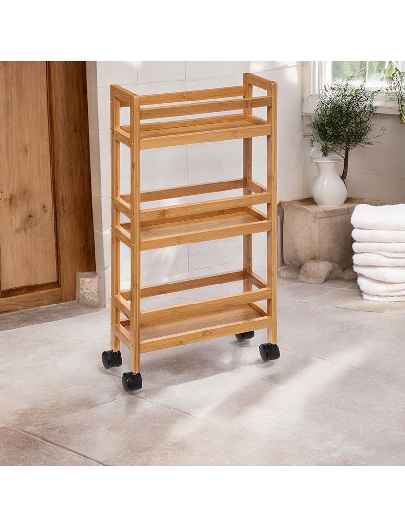 Carrinho de bambu com rodinhas 3 andares