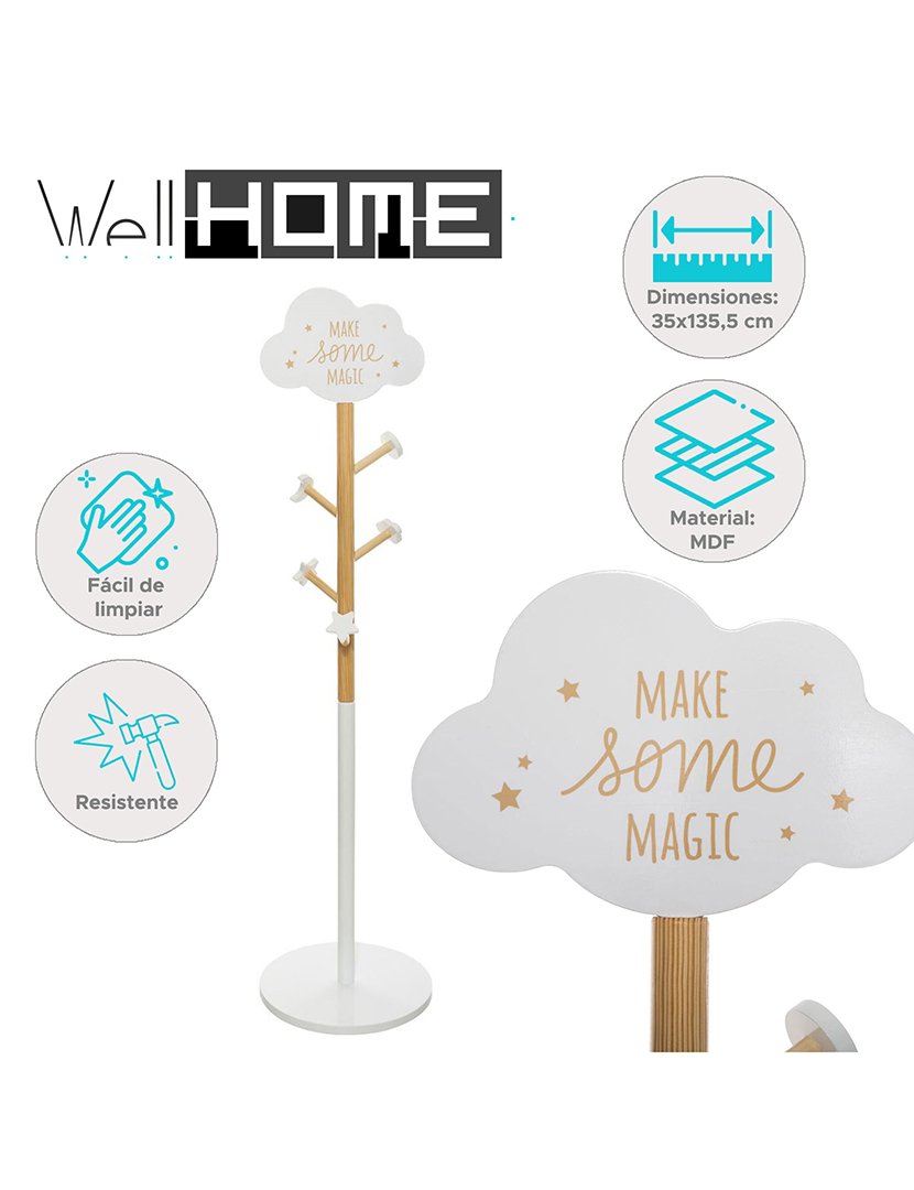 Bengaleiro infantil de madeira 5 ganchos branco