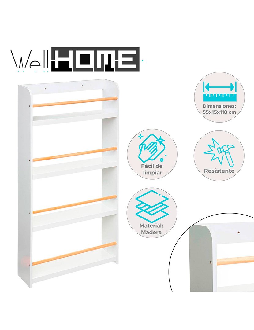 Estante de madeira clássica branca 4 prateleiras