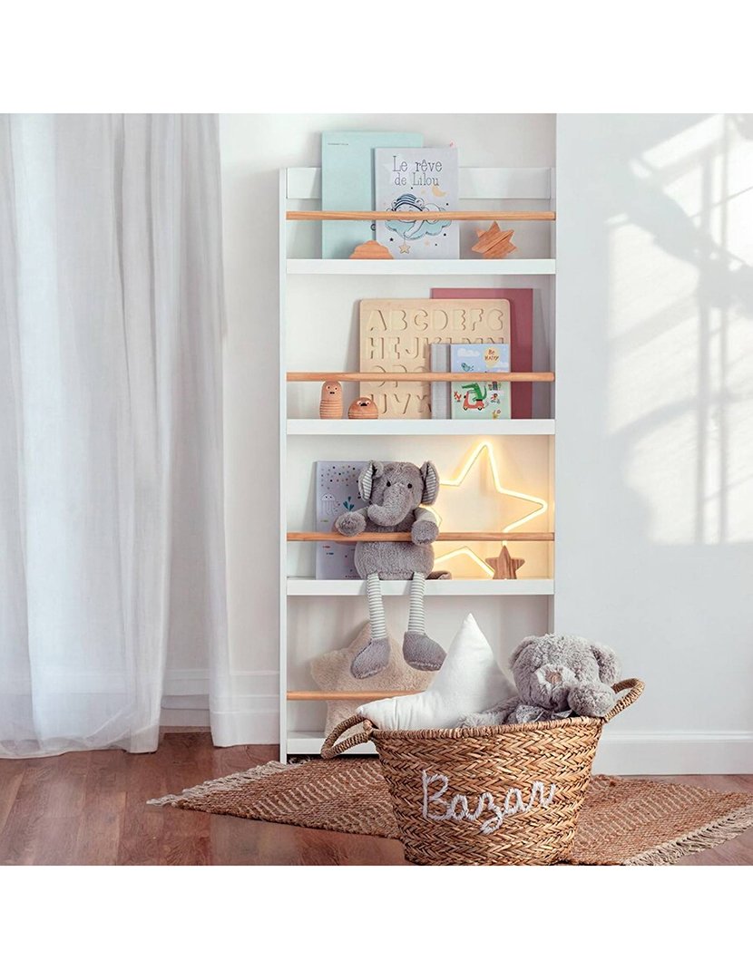 Estante de madeira clássica branca 4 prateleiras