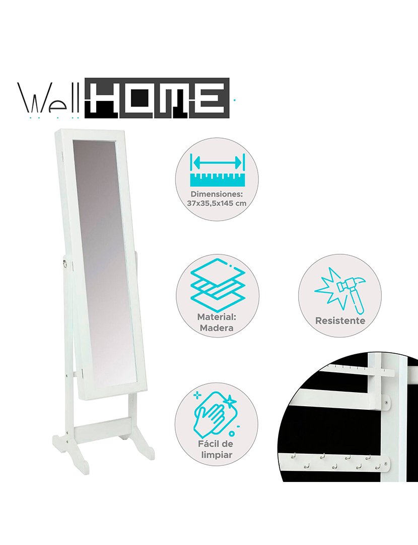 Armário de jóias com espelho branco 145.2cm 