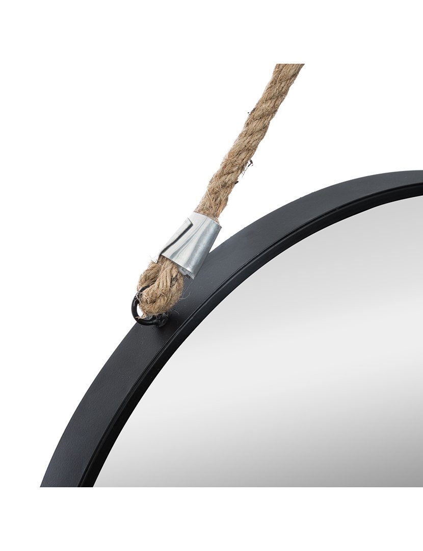 Espelho redondo de metal com corda