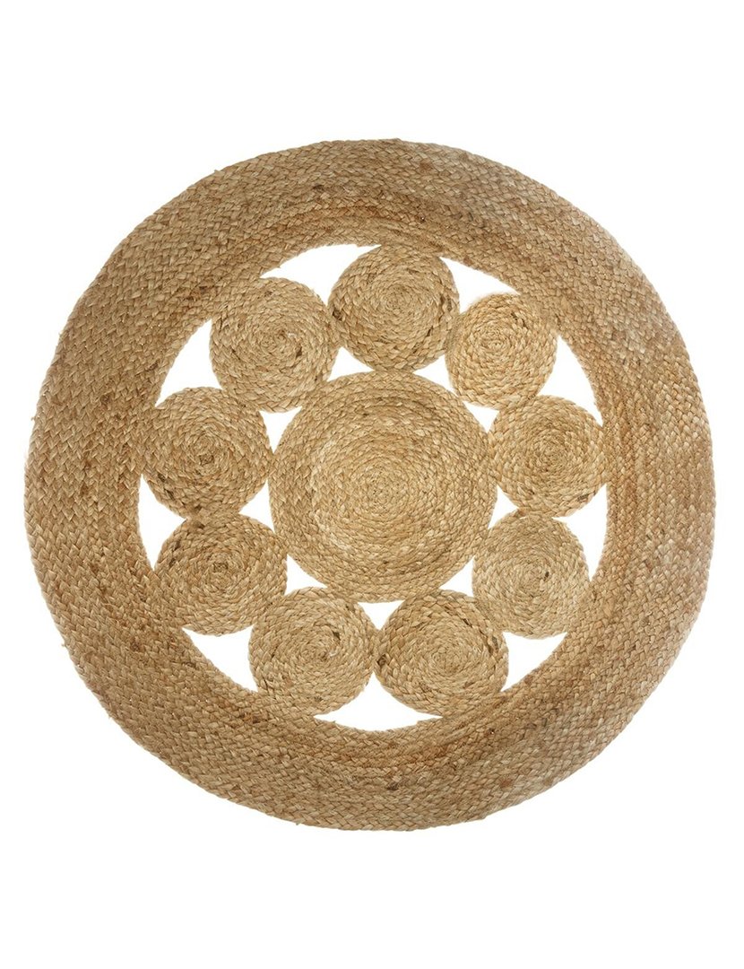 Tapete redondo rústico de juta desenhos geométricos 80cm