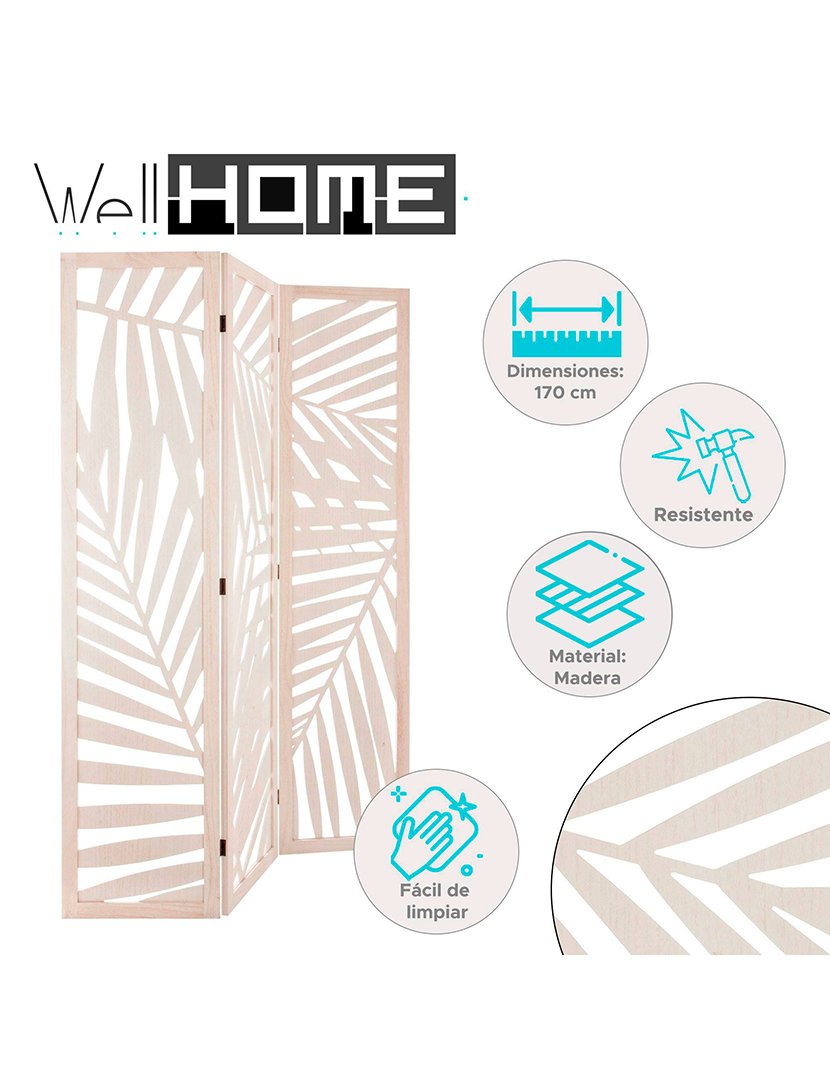 Biombo decorativo moderno de madeira 3 painéis 170cm