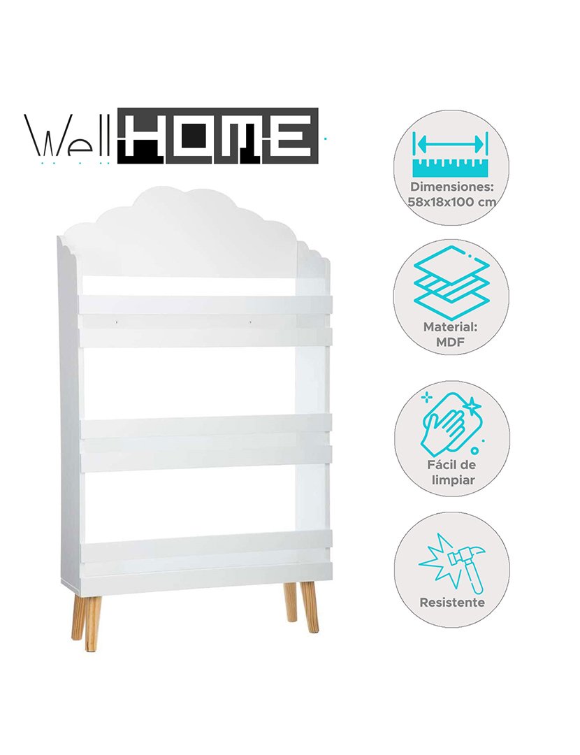 Estante de madeira 3 prateleiras branca 100cm