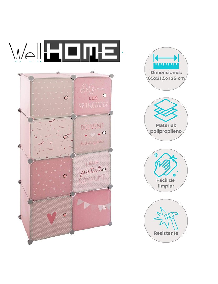 Armário infantil rosa 65x31.5x125cm