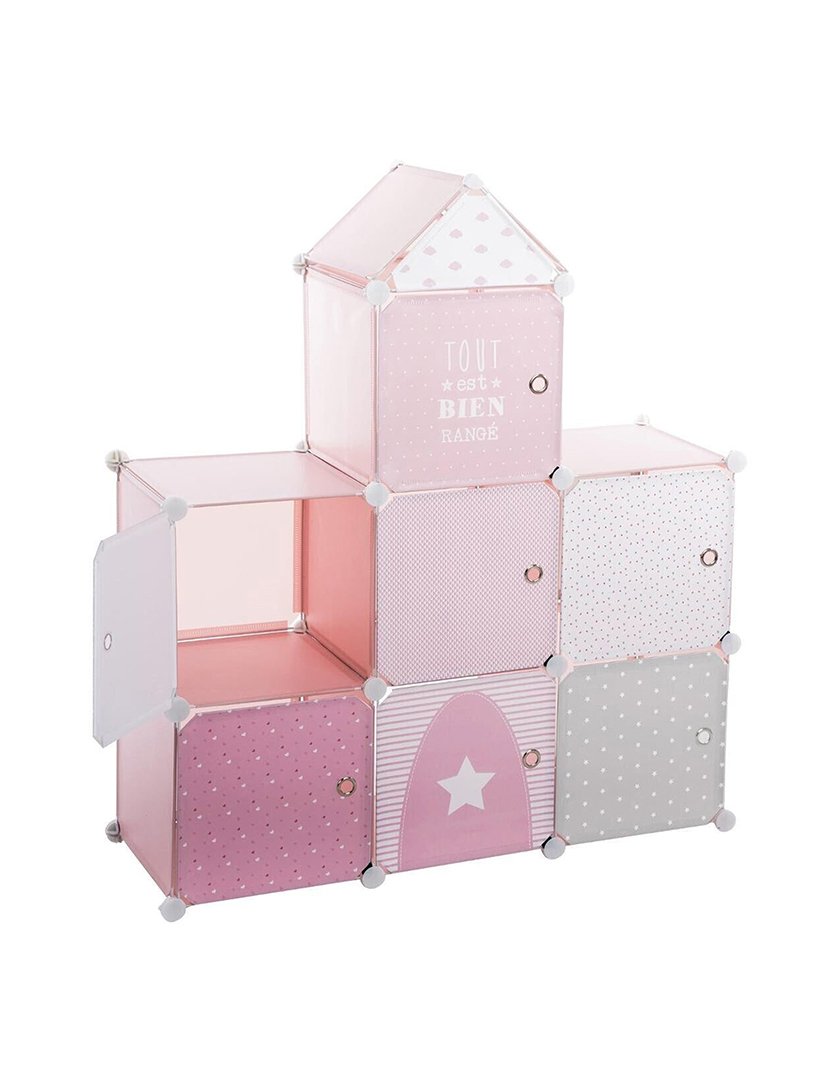 Estante de armazenamento em coluna tipo castelo rosa 95.5x32x109cm