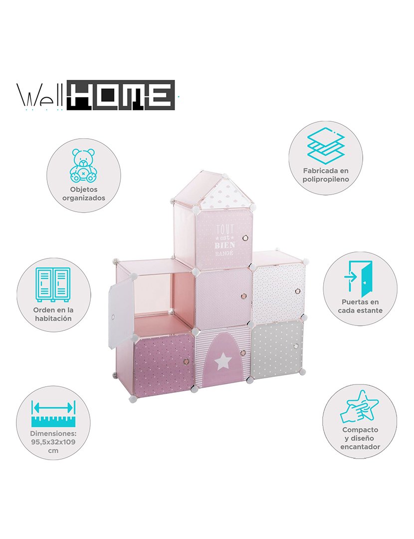 Estante de armazenamento em coluna tipo castelo rosa 95.5x32x109cm