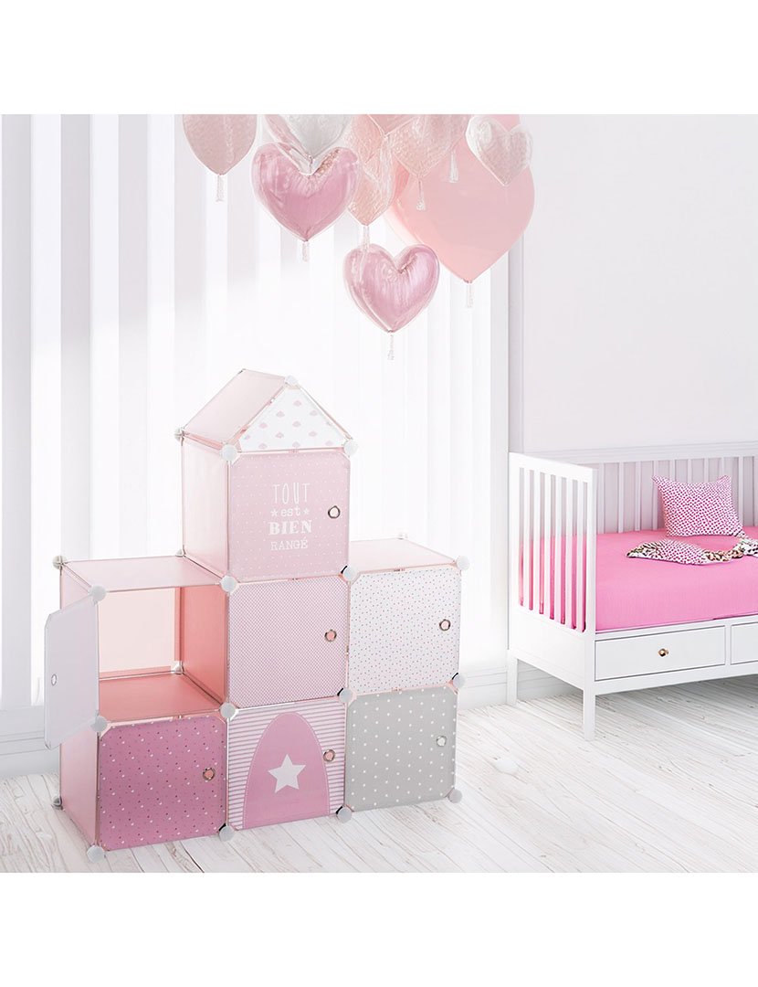 Estante de armazenamento em coluna tipo castelo rosa 95.5x32x109cm