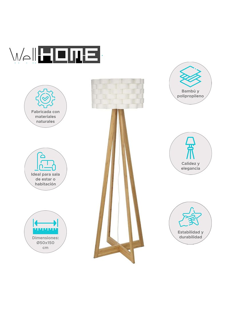 Candeeiro de chão em bambu branco ø50x150cm