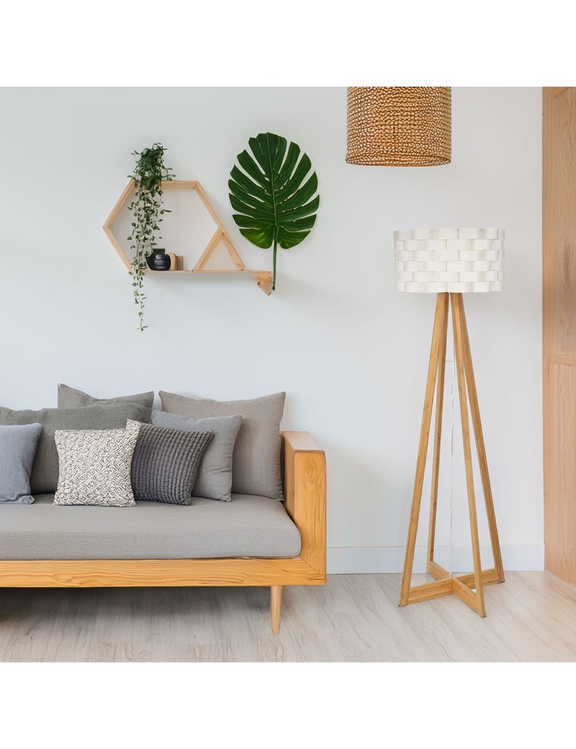 Candeeiro de chão em bambu branco ø50x150cm