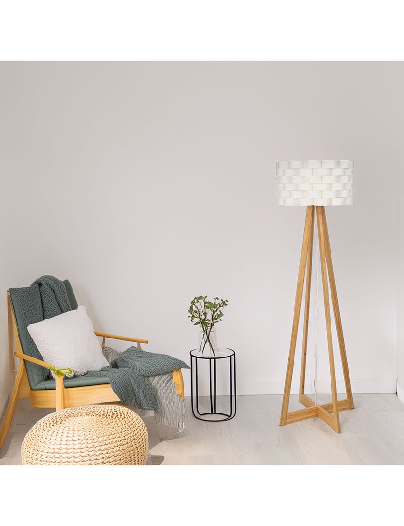 Candeeiro de chão em bambu branco ø50x150cm