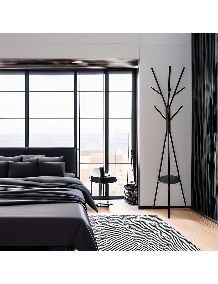 Bengaleiro em MDF preto e madeira 180cm 