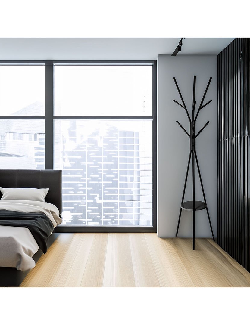 Bengaleiro em MDF preto e madeira 180cm 