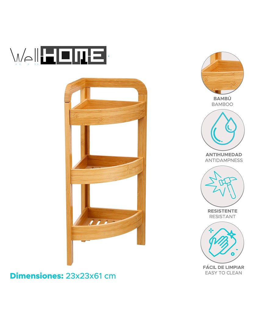 Prateleira de canto em bambu 3 andares