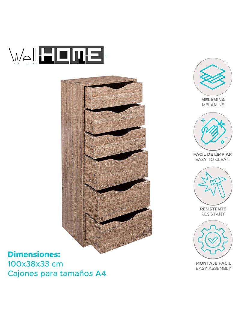 Torre de armazenamento 6 gavetas 33x38x100cm