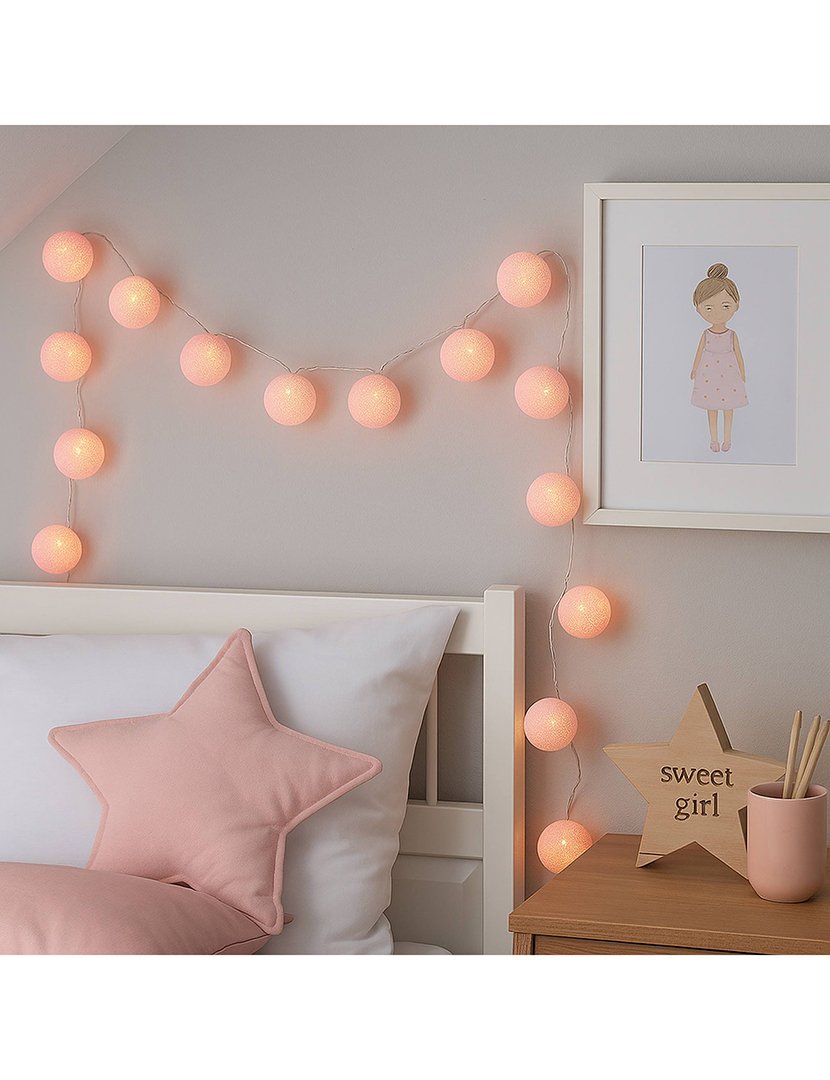 Guirlanda rosada LED com 16 bolas