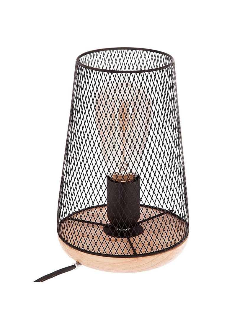 Candeeiro de mesa preto de madeira e metal 23cm