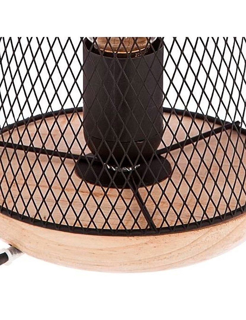 Candeeiro de mesa preto de madeira e metal 23cm