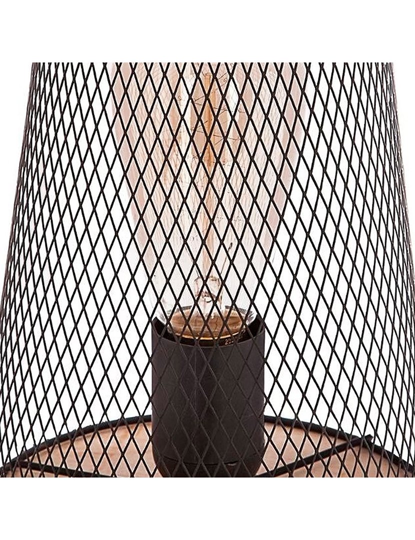 Candeeiro de mesa preto de madeira e metal 23cm