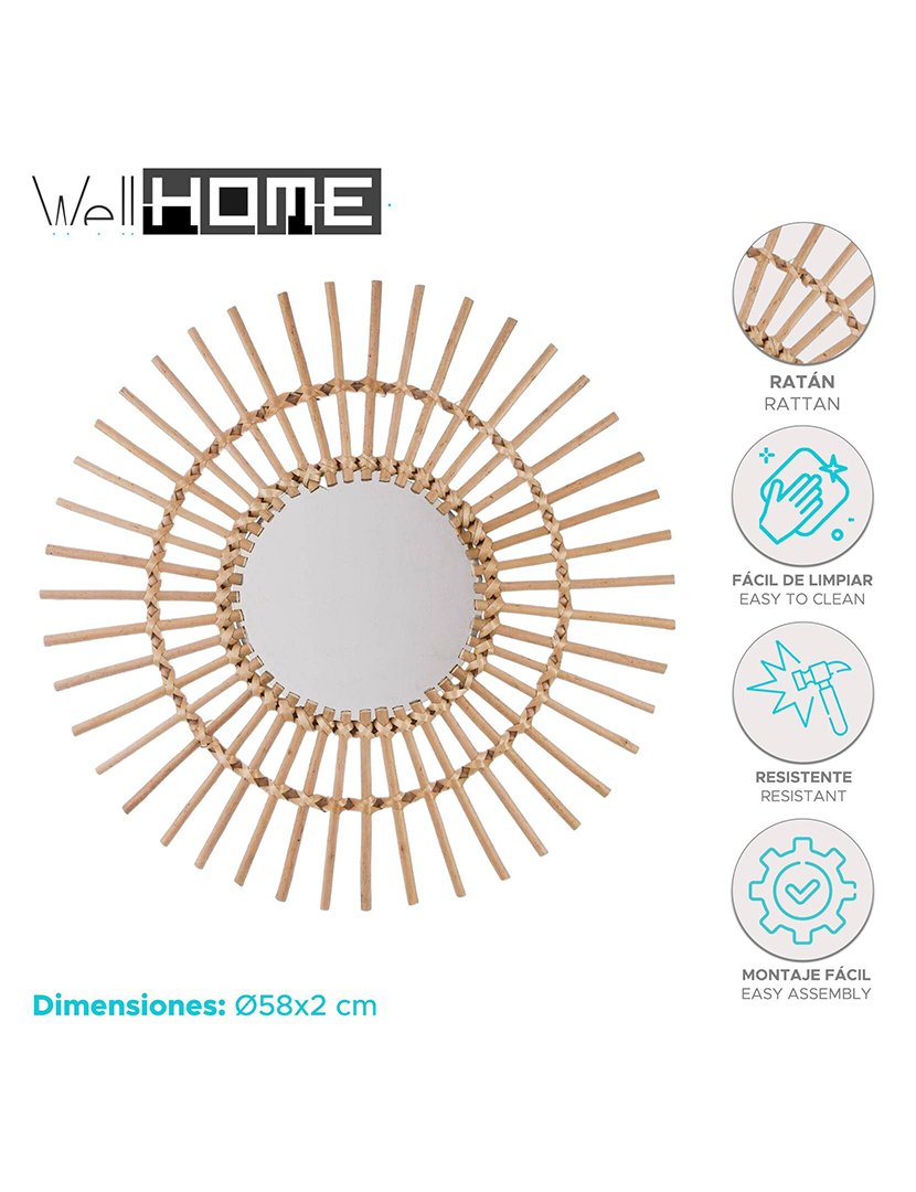 Espelho de vime 'sol'