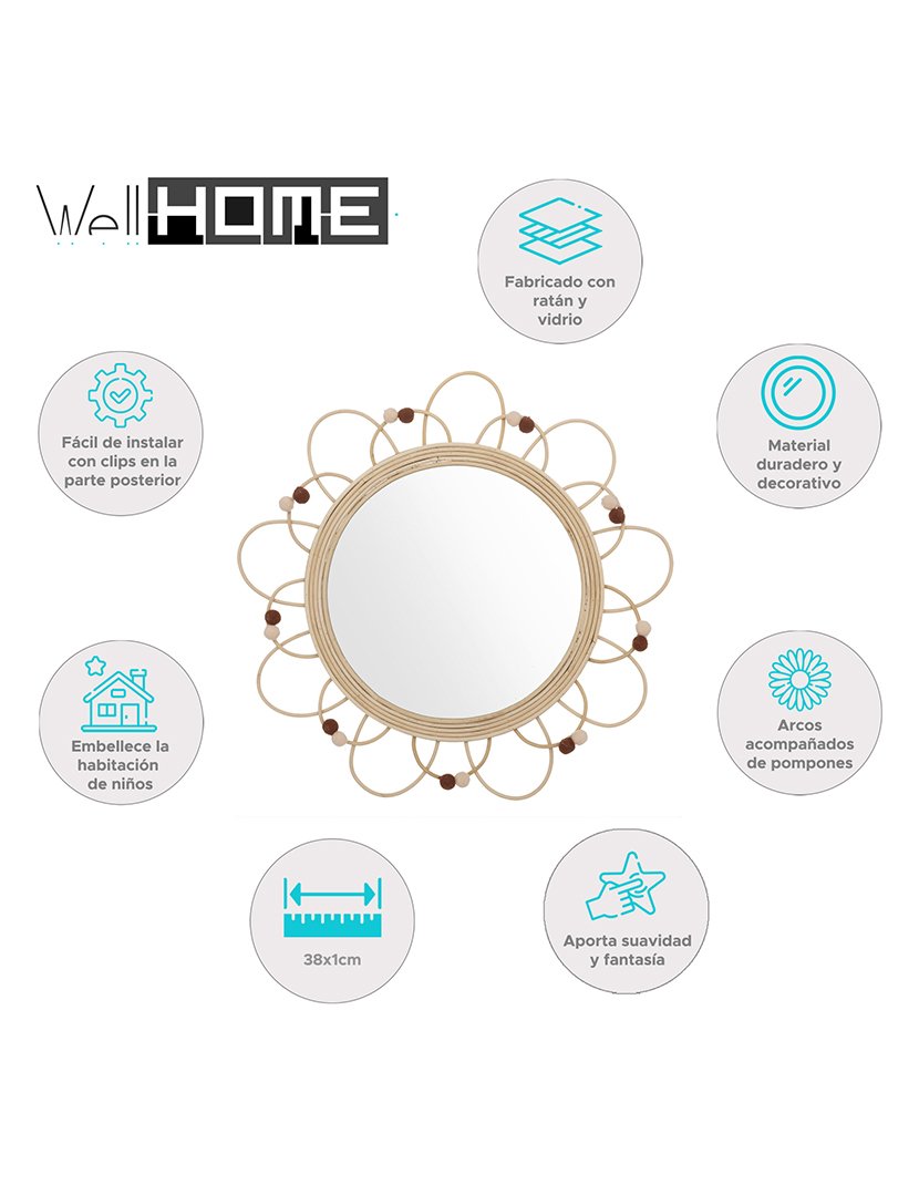 Espelho de vime "Campagne"