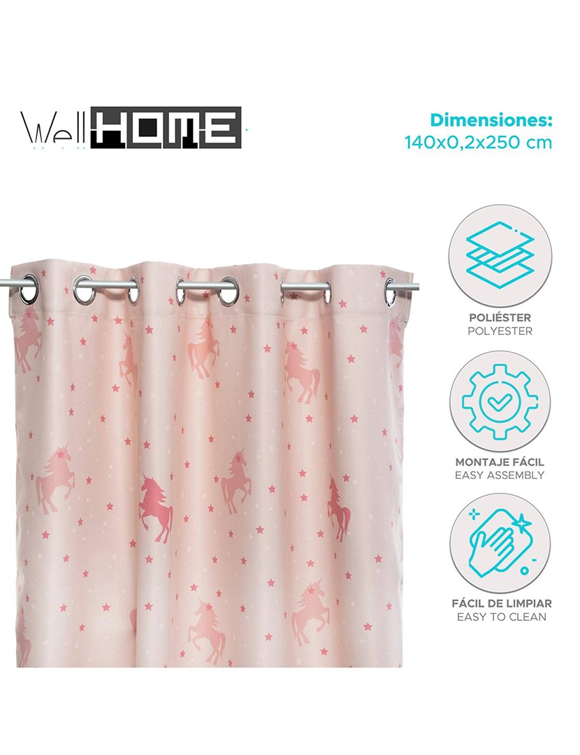 Children's blackout curtain "unicorn" pink 140x250cm