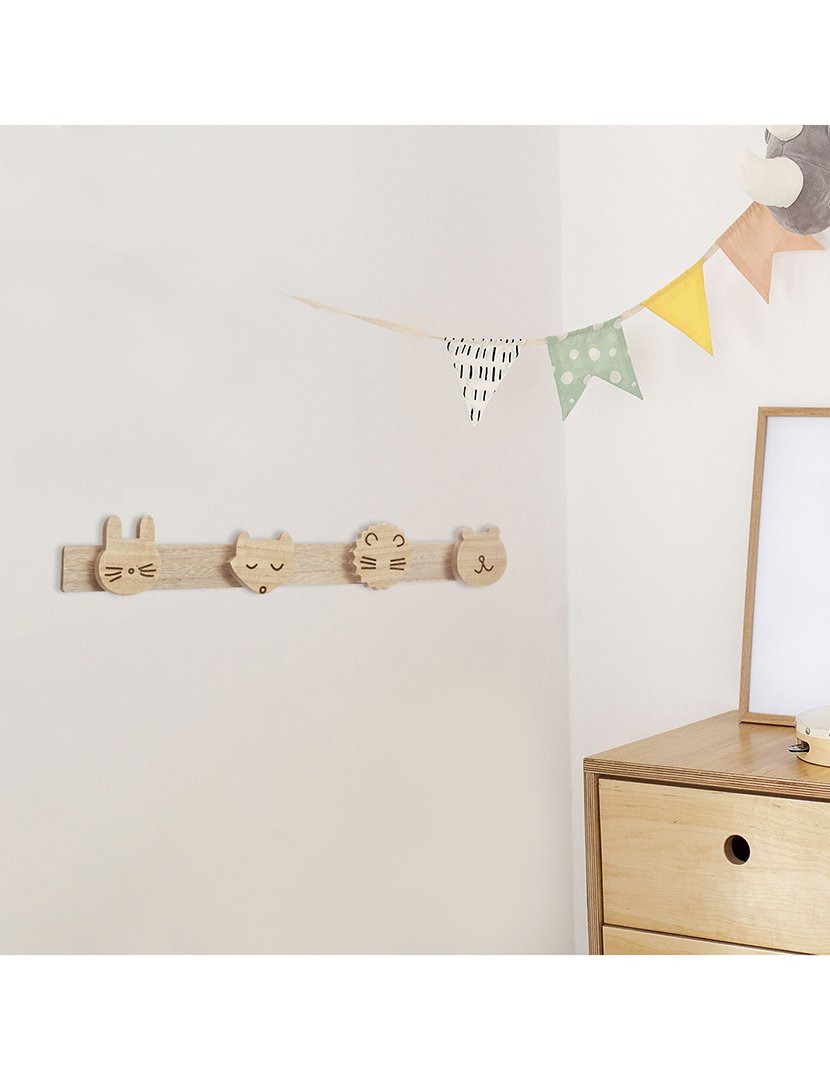 Bengaleiro infantil "Wild" em madeira 5 ganchos