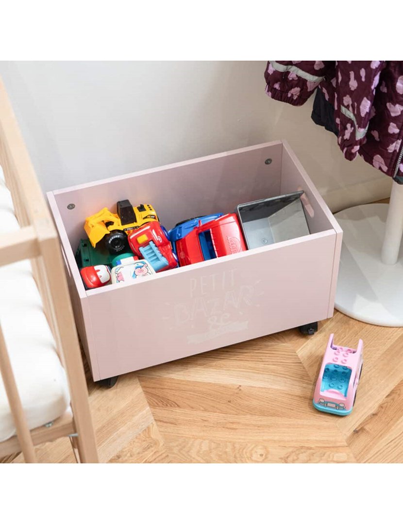 Baú de brinquedos rosa com rodinhas 48x28x28.5cm