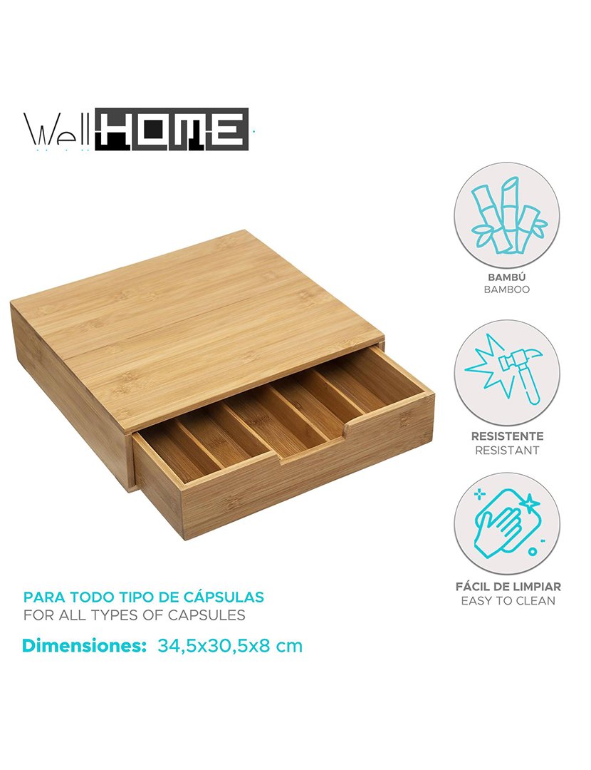 Porta-cápsulas em bambu 34.5x30.5x8cm