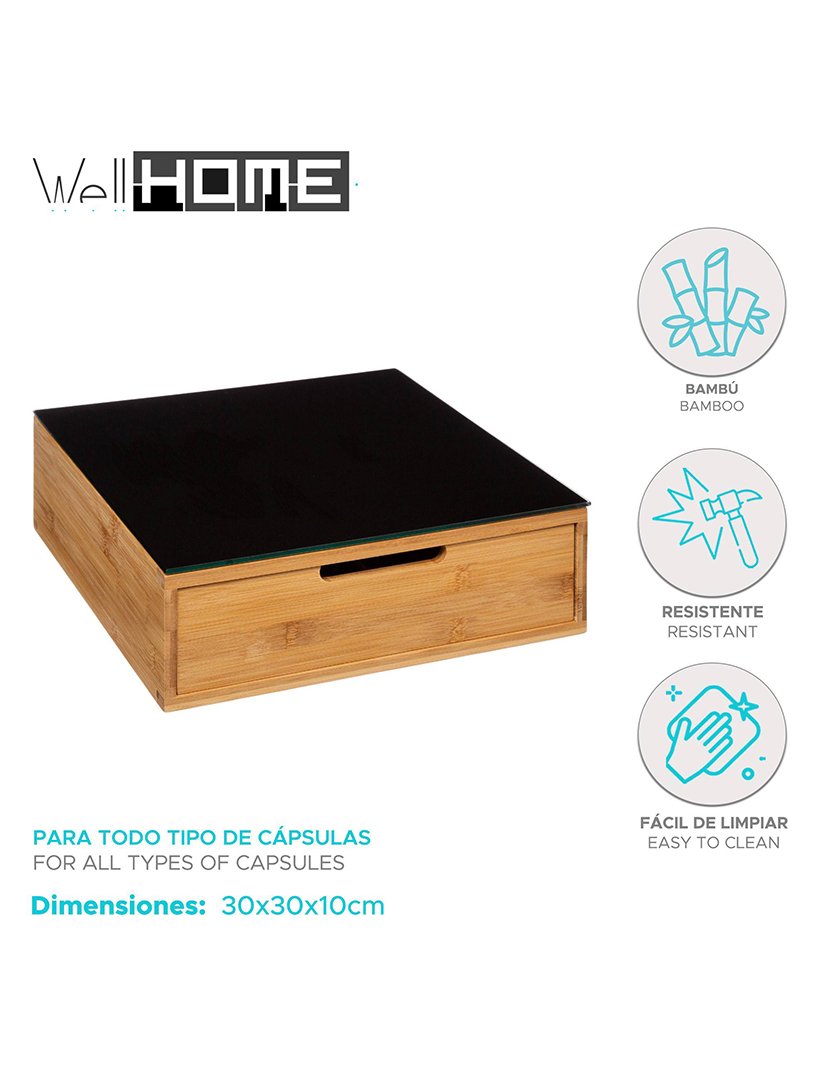 Porta-cápsulas em bambu 30x30x10cm