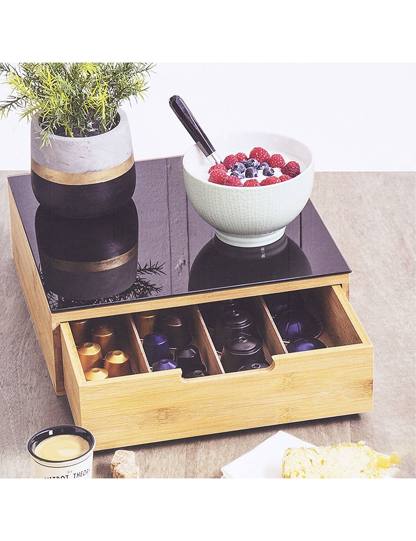 Porta-cápsulas em bambu 30x30x10cm