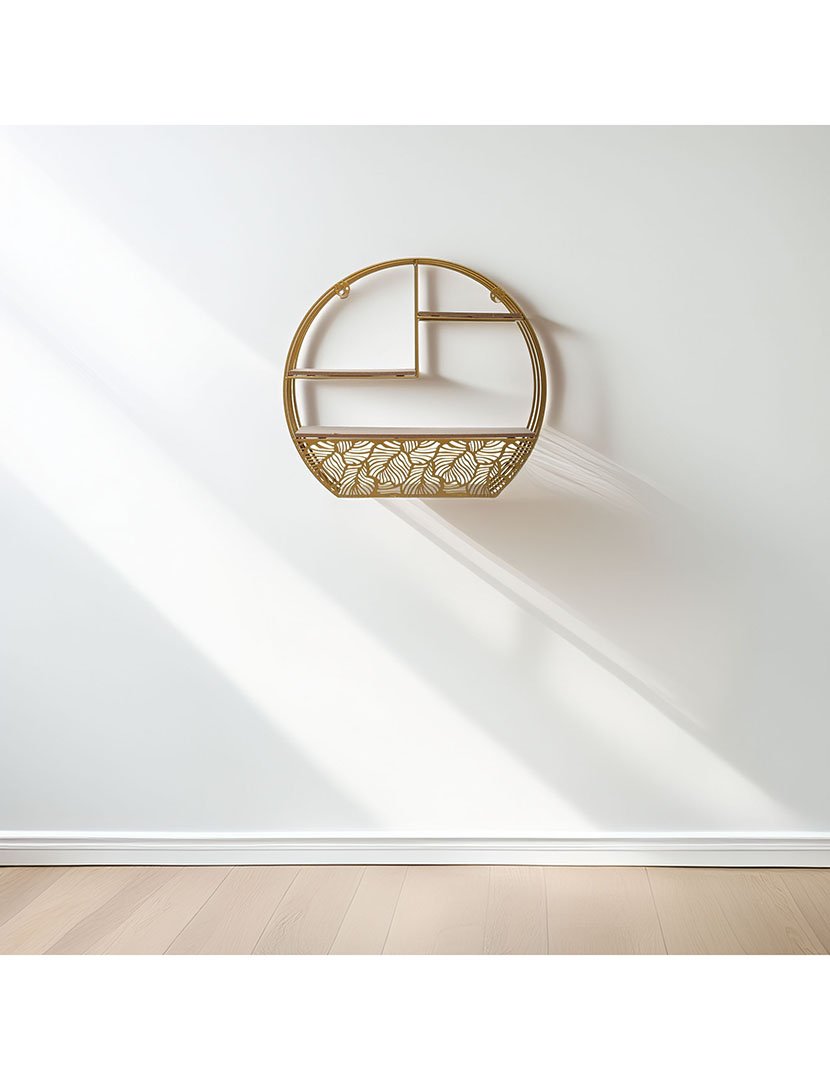 Prateleira de parede redonda em madeira