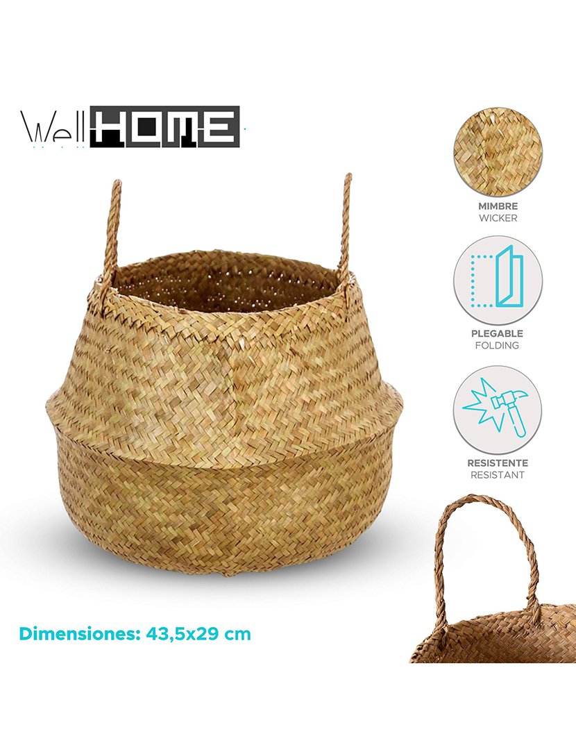 Cesta dobrável de vime natural 43.5x29cm