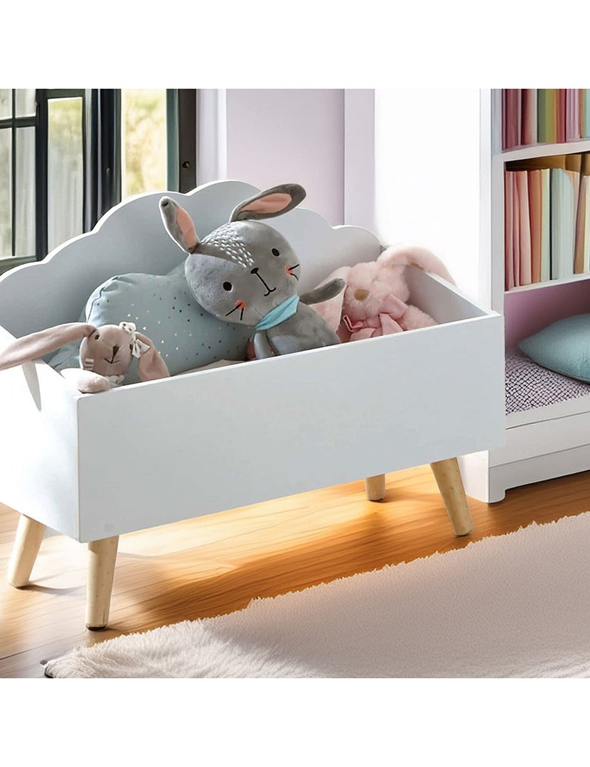 Baú de brinquedos infantil branco "nuvem" 58x28x45.5cm