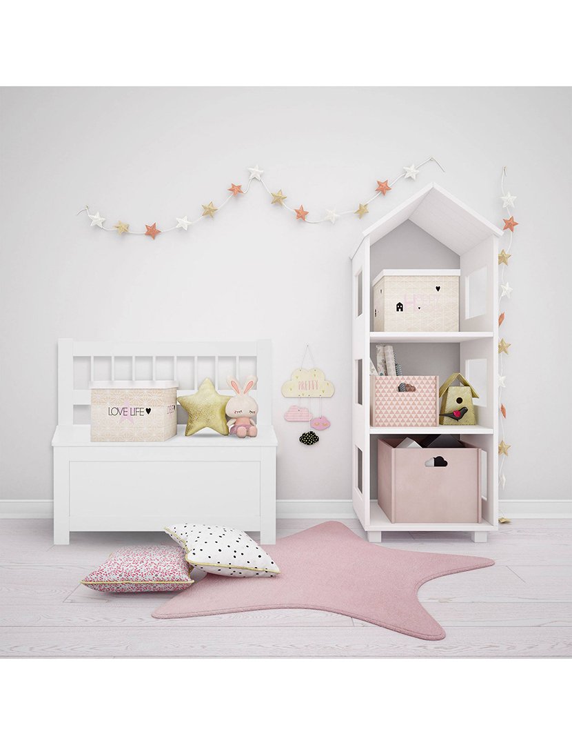 Banco/Baú infantil de madeira branco 74.5x34x64cm