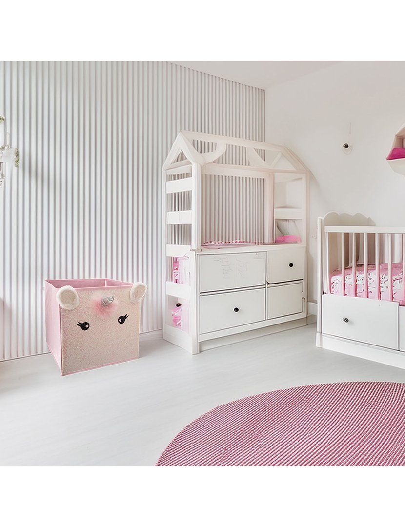 Caixa organizadora infantil 'unicórnio' rosa 29x39.5x29cm