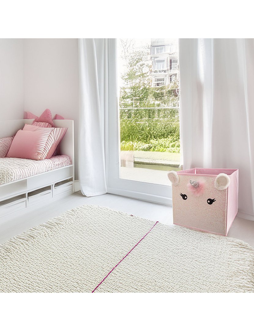 Caixa organizadora infantil 'unicórnio' rosa 29x39.5x29cm