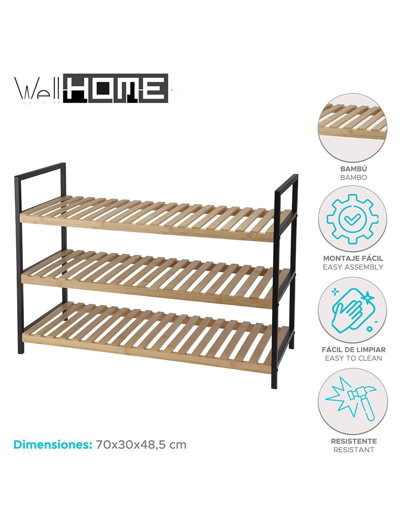 Sapateira bambu 3 prateleiras 70x30x48.5cm
