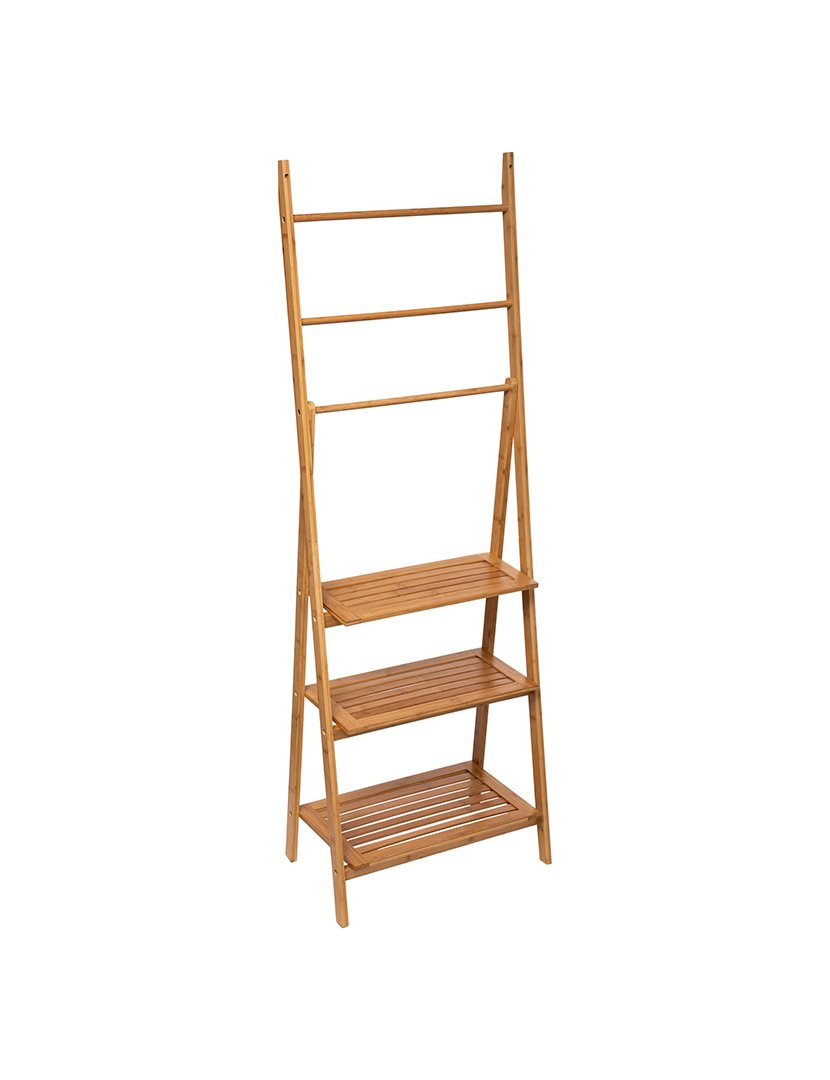 Suporte de toalhas com prateleiras de bambu