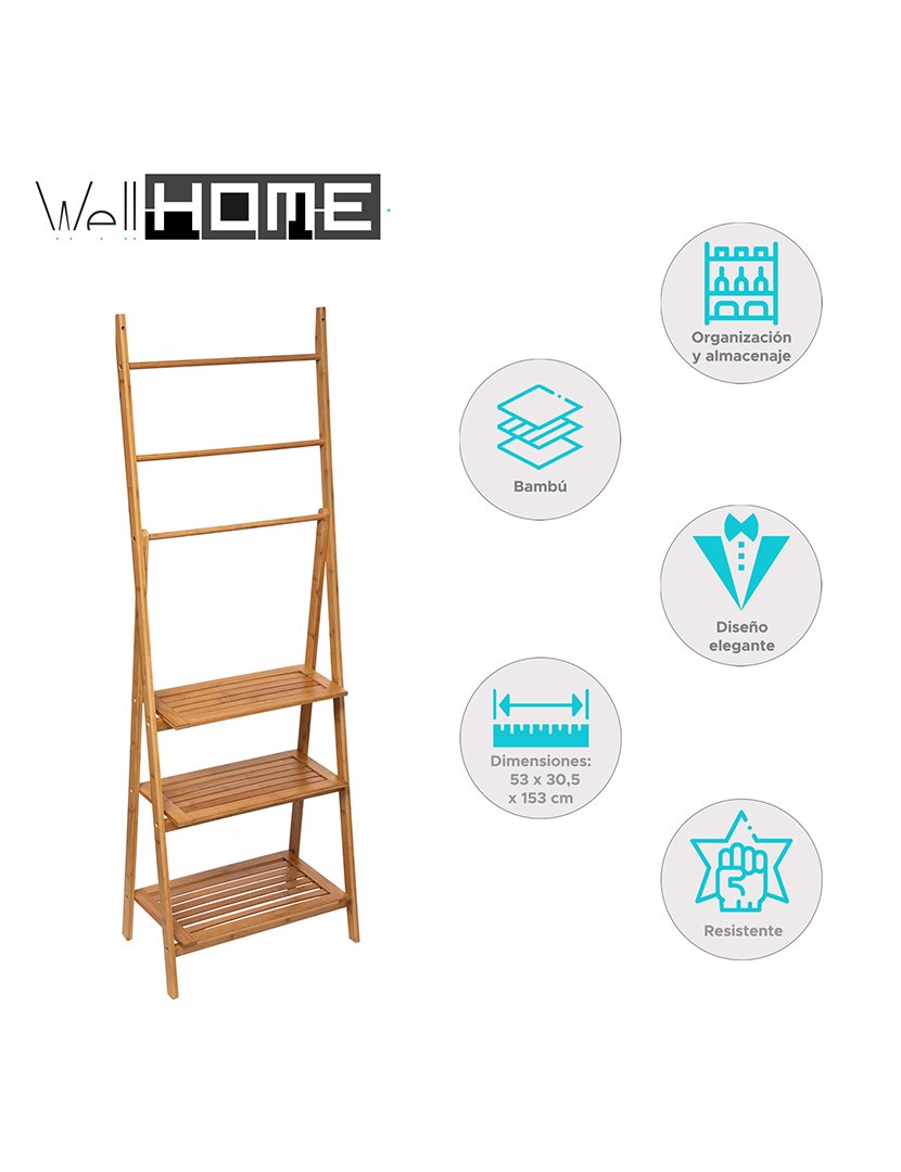 Suporte de toalhas com prateleiras de bambu