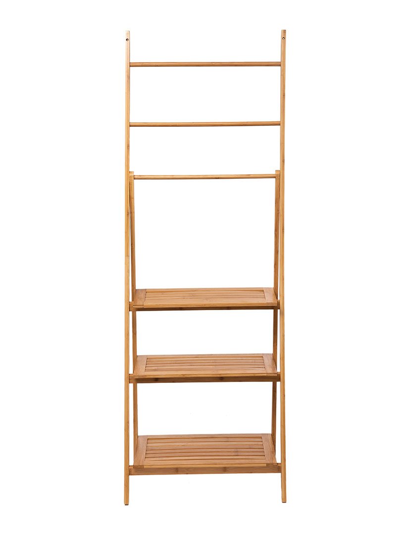 Suporte de toalhas com prateleiras de bambu