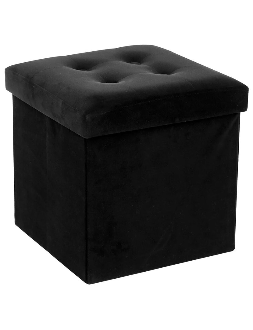 Pufe dobrável de veludo preto "Lysander"